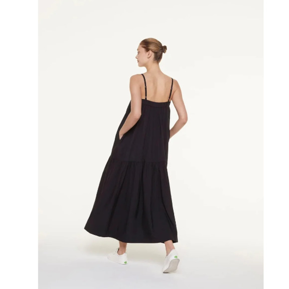 NEW! For Days Black Organic Cotton Poplin Maxi Dress w/ Adjustable Straps - Picture 3 of 4